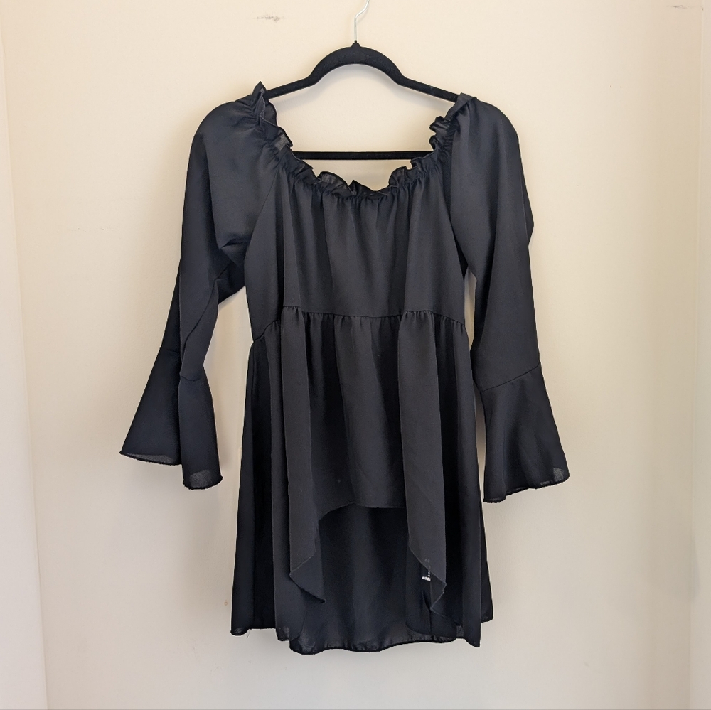 SHEIN Black Elegant Medieval Peasant Renaissance Black Flowy Top